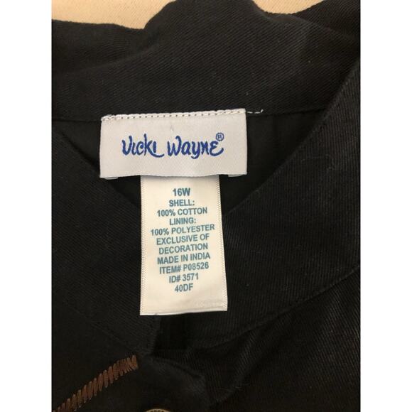 Vicki Wayne Women Plus Blazer 16W Embroidered Long Sleeve Clueless Preppy Black - Picture 6 of 9